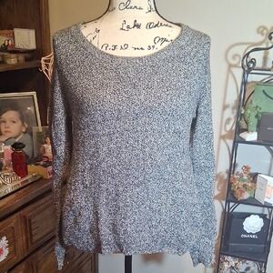 Madewell Black & White Marled Crossed Open Back Crewneck Knit Sweater Size XS